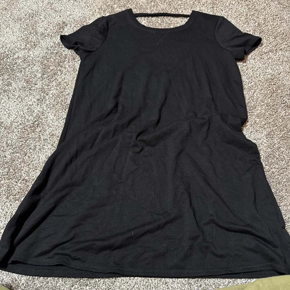 Xersion Black T-Shirt Dress, Deep V-Back, Size Medium
